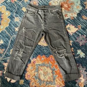 Mother denim grey distressed ankle length jeans